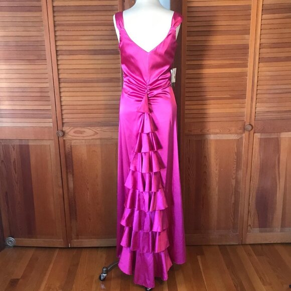 Jessica McClintock Vintage Victorian Lolita Fuchsia Ruffle Train Evening Gown L - Picture 1 of 8